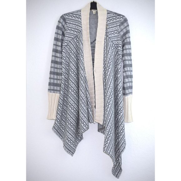 Anthropologie Tiny Intarsia Fair Isle Open Cardigan S Cotton Gray Long Sleeve - Picture 2 of 7
